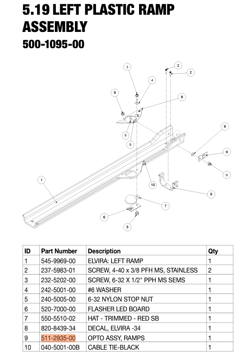 Elvira Opto Assembly Part 511-2935-00 by Stern Pinball - LittleWonders