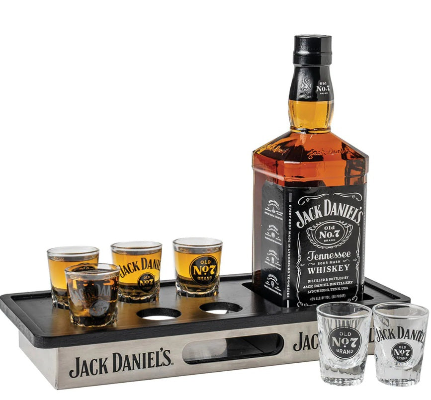 Jack Daniel's Bottle/Shot Glass Tray Set - LittleWonders